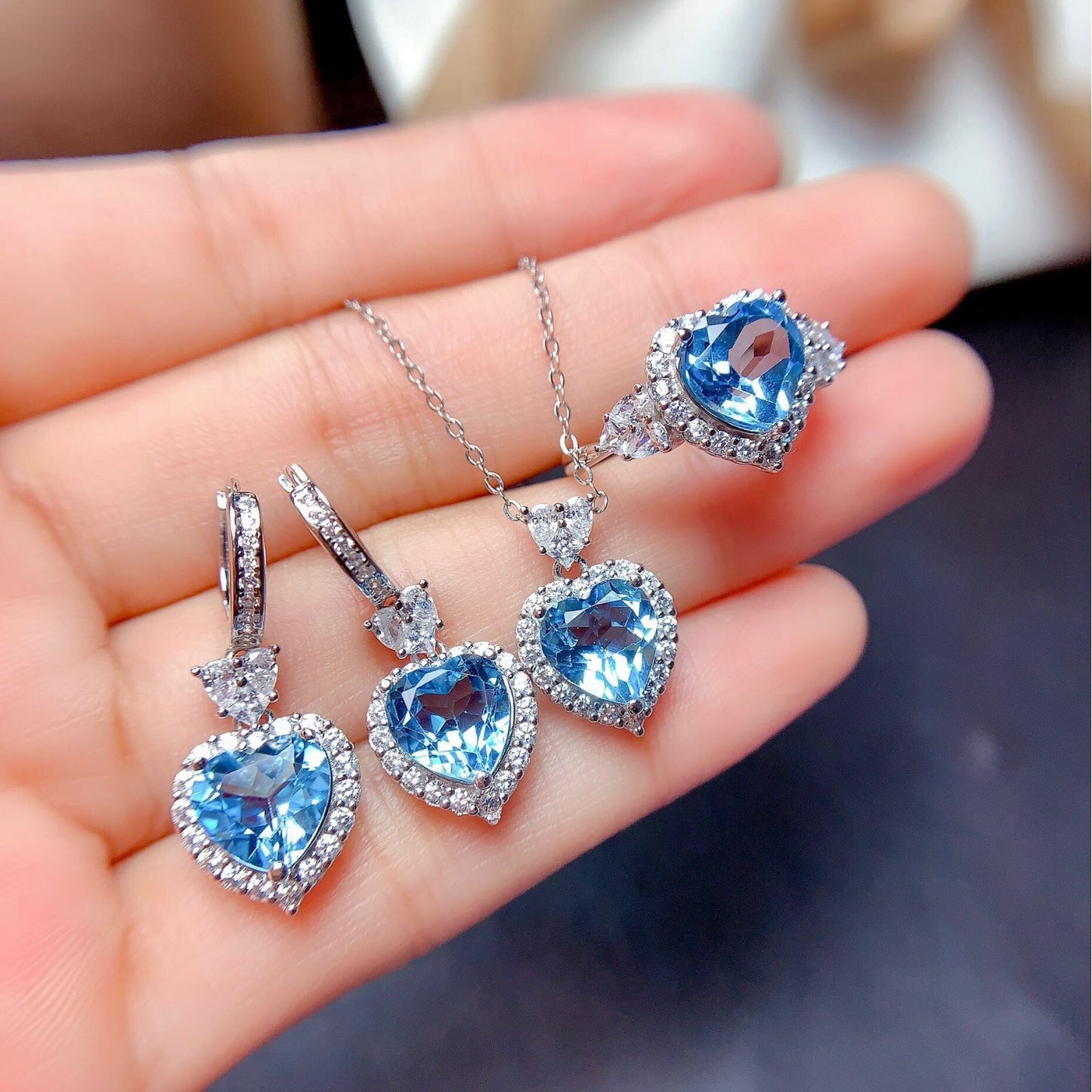 Women's Blue Red Yellow Green Purple White Gemstone Zircon Princess Jewelry Set