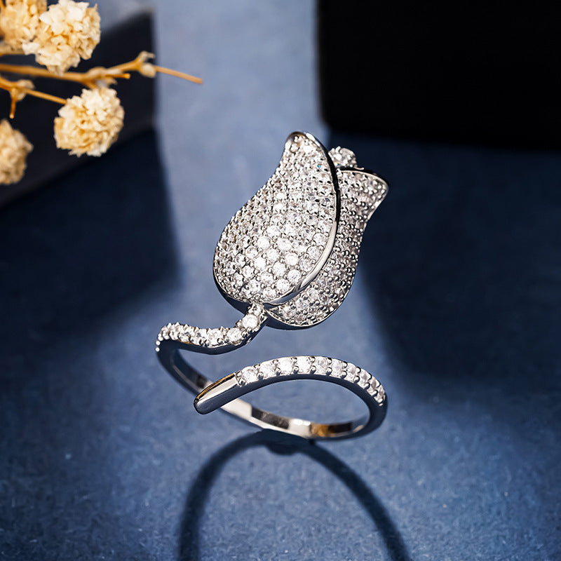 Gentle Lady Style Tulip Female Opening Adjustable Shiny Rings