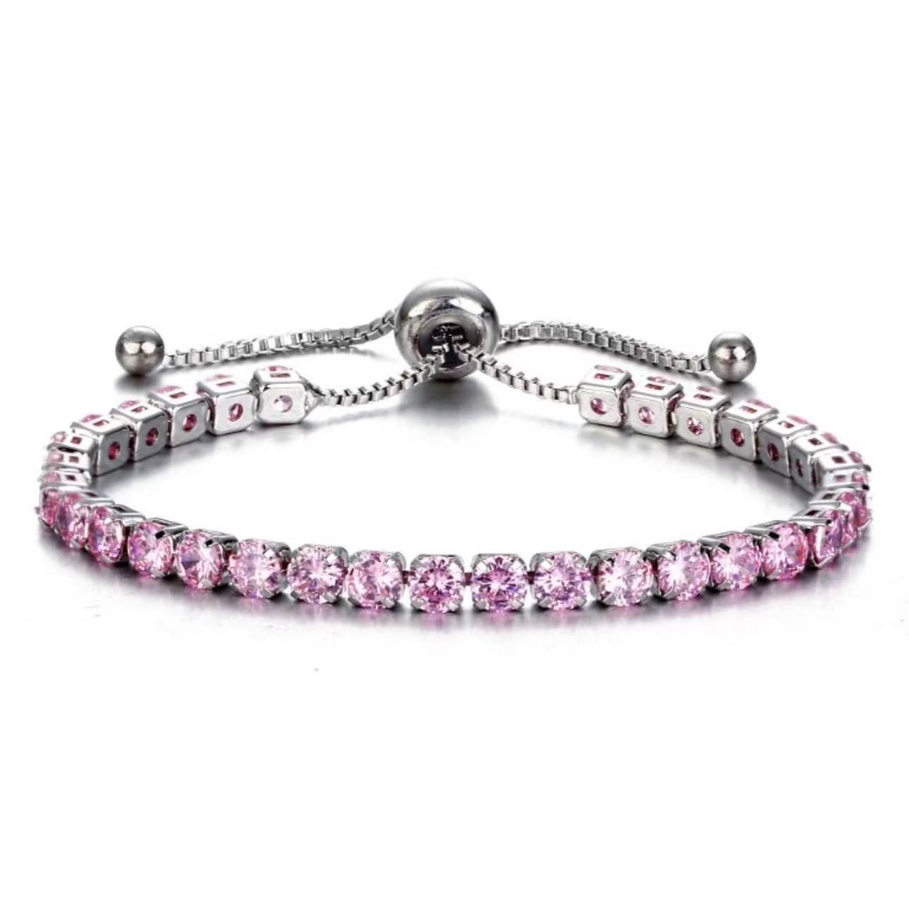 Women's Round Single Row Full Diamond Adjustable Bracelets