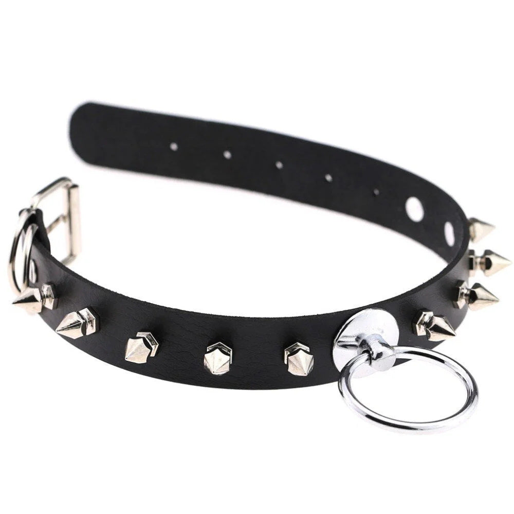Round Leather Neckband Street Shooting Nightclub Rivet Pointed Nail Neck Necklaces