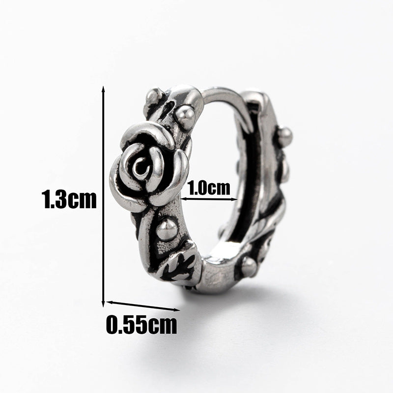 Men's Stainless Steel Casting Rose Skull Snake-shaped Earrings