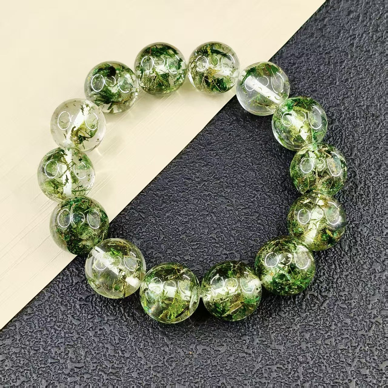 Women's & Men's Green Phantom Second Generation Amber Round Beads Grass Resin Live Bracelets
