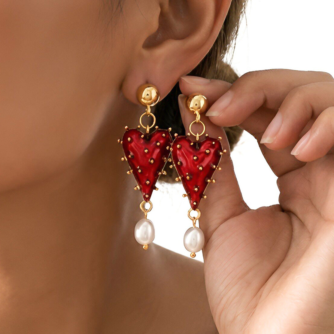 Women's Love Creative Sier Needle Baroque Pearl Earrings