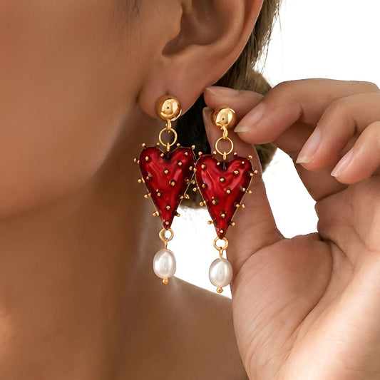 Women's Love Creative Sier Needle Baroque Pearl Earrings