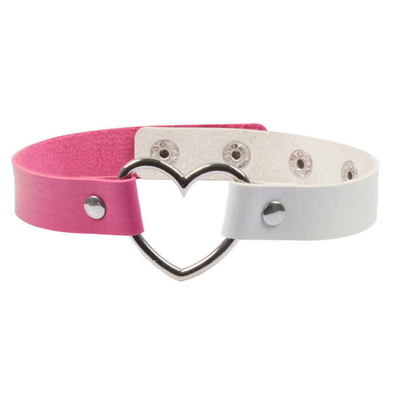 Color Matching Leather Peach Heart Love Heart-shaped Female Neckband Clavicle Collar