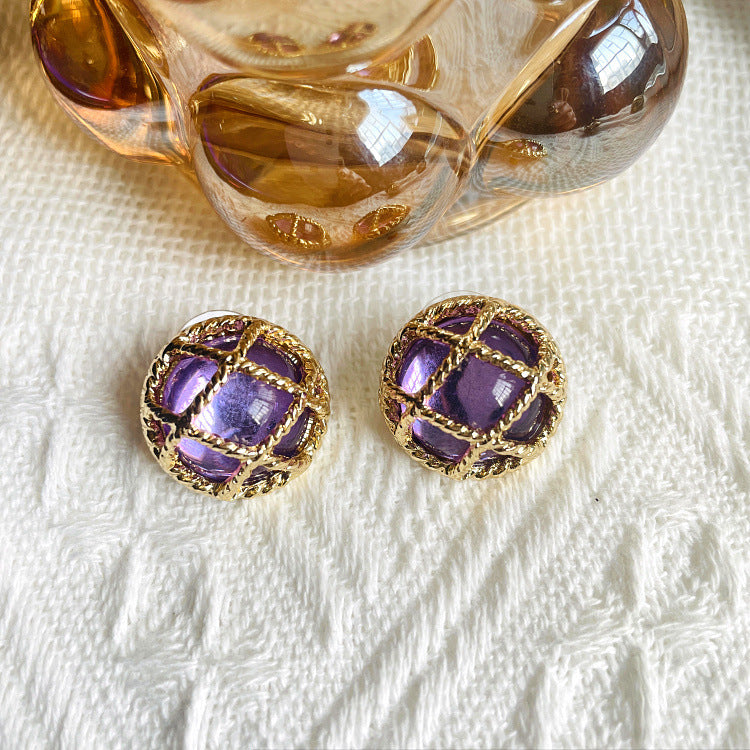 Female Middle Ancient Round Chinese Alloy Stud Earrings