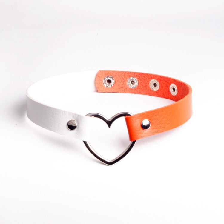 Punk Leather Two-tone Heart Love Fashion Collar