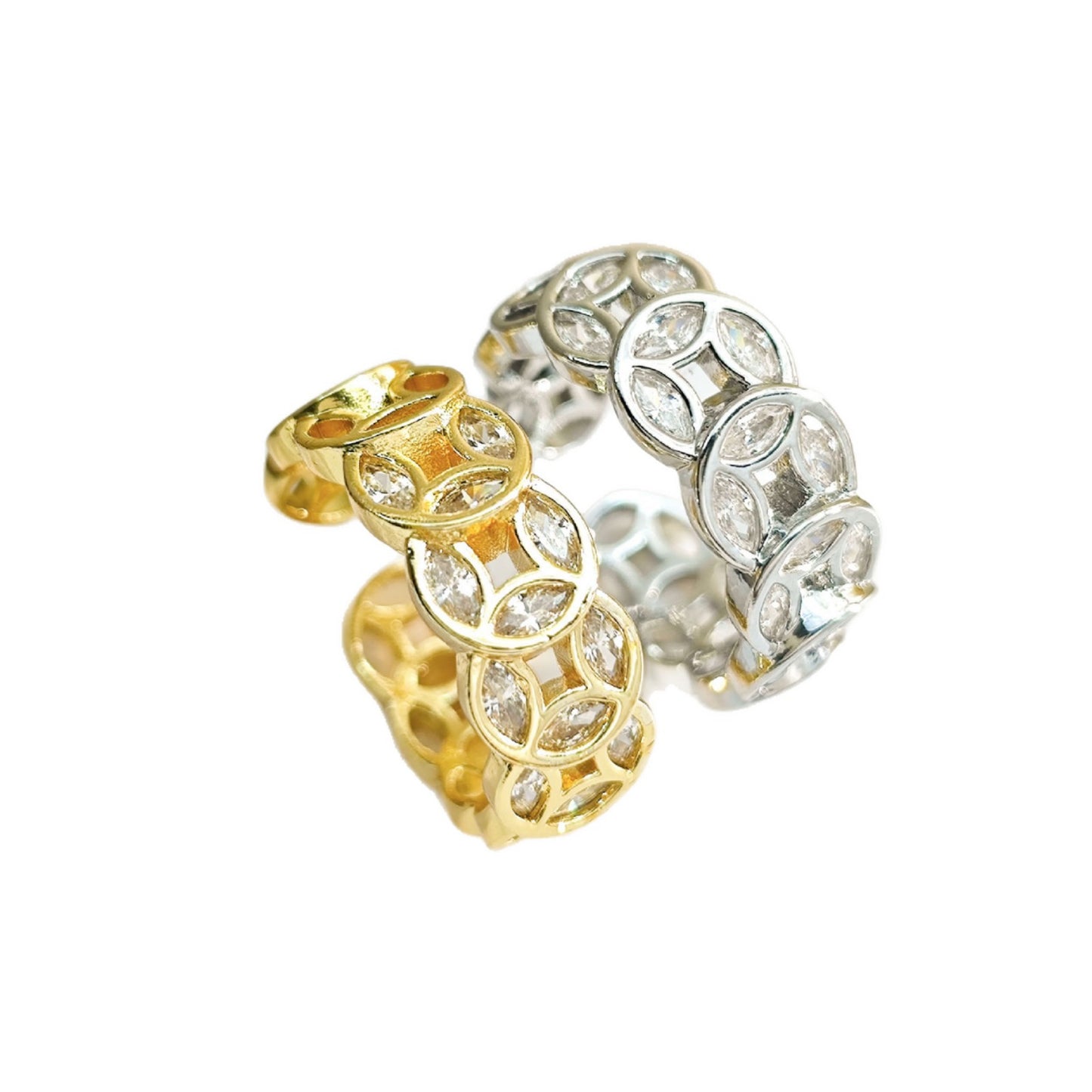 Coin Shape Zircon Open Mouth Index Finger Light Luxury Ring