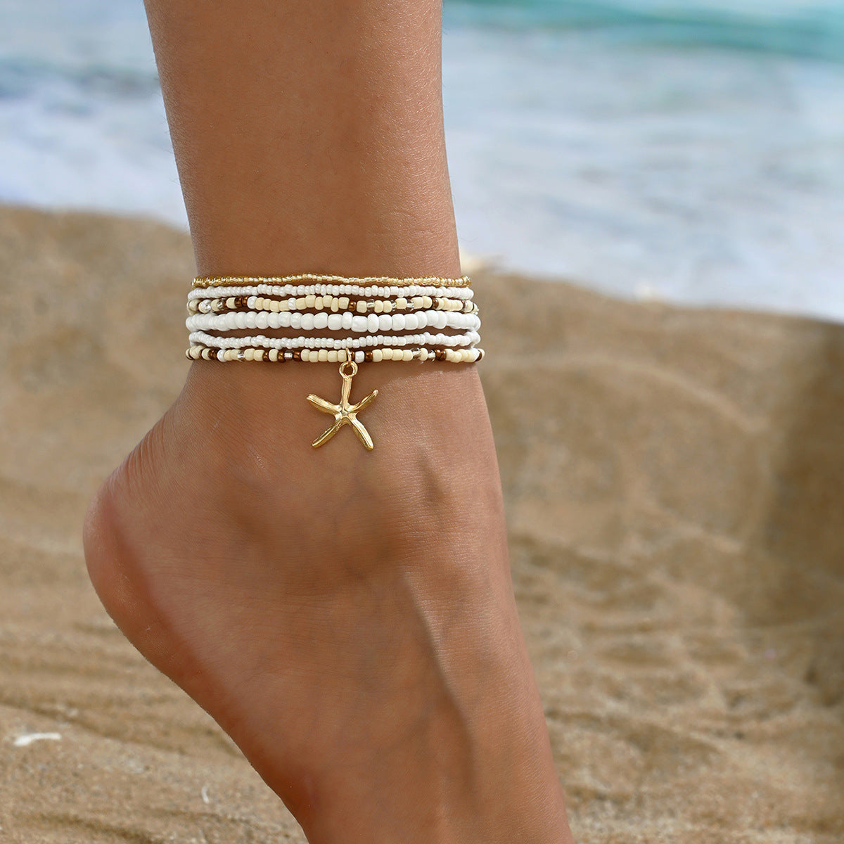 Women's Summer Beach Beads Stringed Vacation Style Anklets
