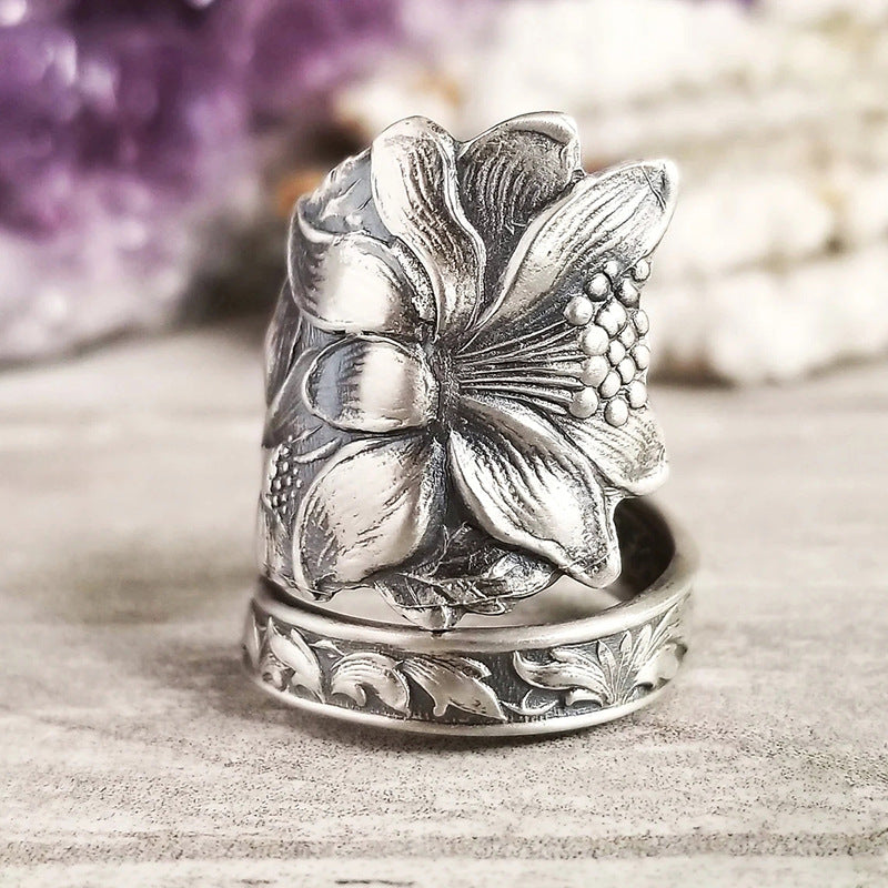 Women's Opening Lily Texture Pattern Flower Female Rings
