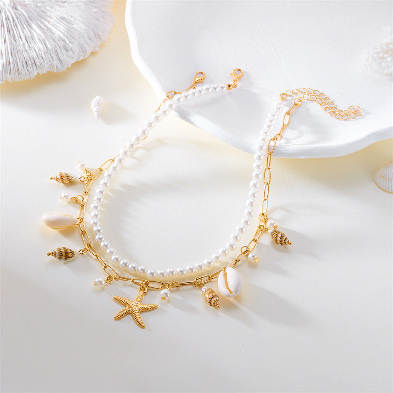 Pearl Shell Starfish Fashion Seaside Vacation Style Clavicle Chain Necklaces