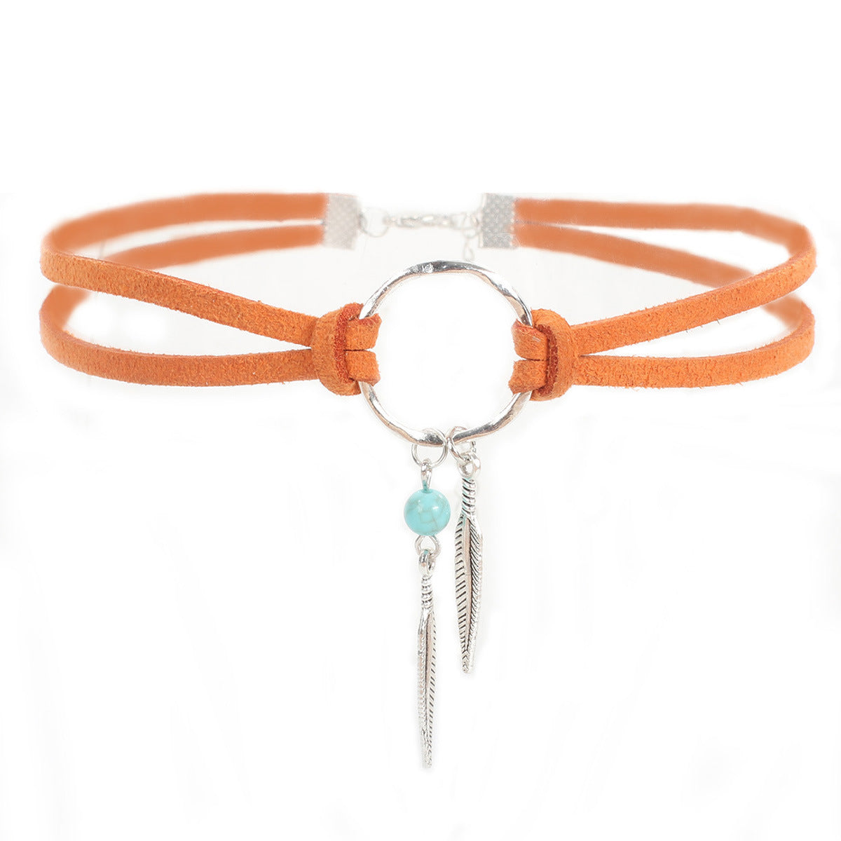 Women's Geometric Round Loop Veet Leaves Turquoise Double Layer For Neck Collar