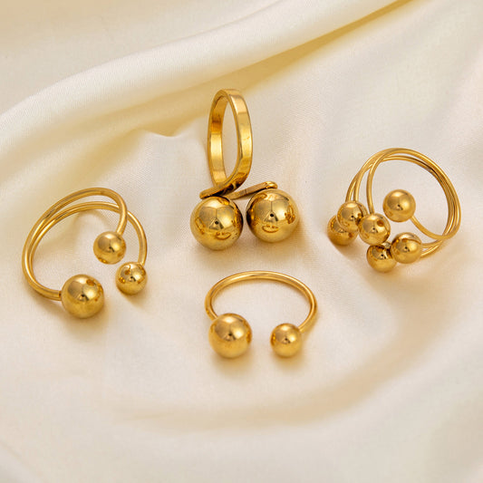 Light Luxury Spherical Stainless Steel Gold-plated High-grade Rings
