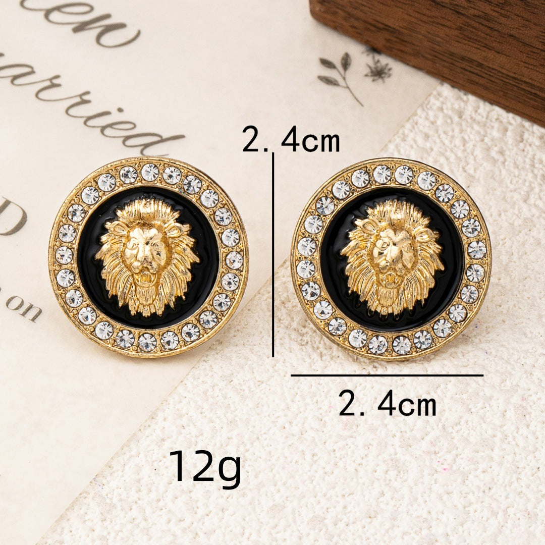 Retro Round Diamond Lion Shape Light Luxury Temperament Minority Rings