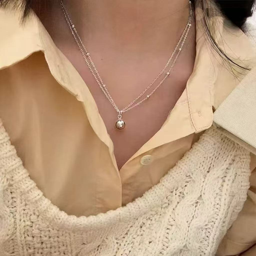 Women's Sier Lucky Beads Bowknot Clavicle Chain Light Luxury Minority High-grade Necklace
