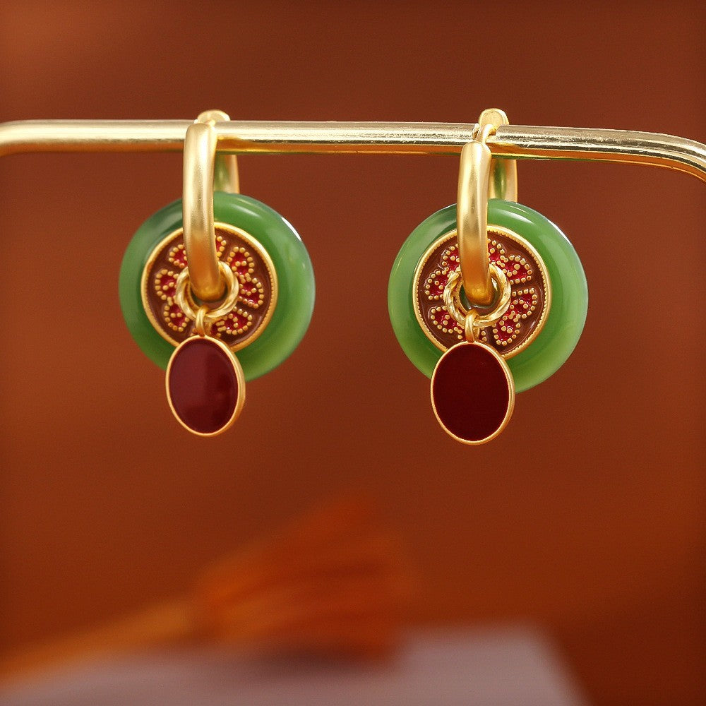 Glazed Fan-shaped Female Niche Advanced Design Multiple Ways Earrings