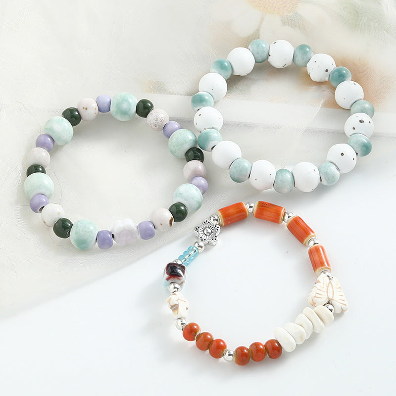 Chinese Ceramic Conch Turtle Beaded Single String Bracelets