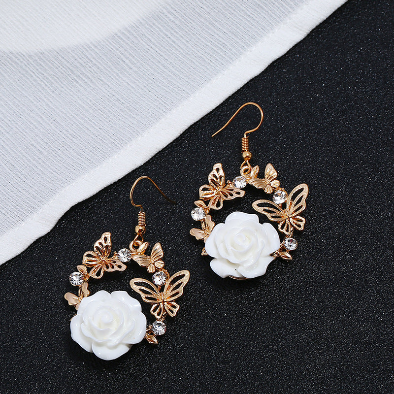 Women's Rose Resin Camellia Metal Alloy Temperament Fairy Earrings