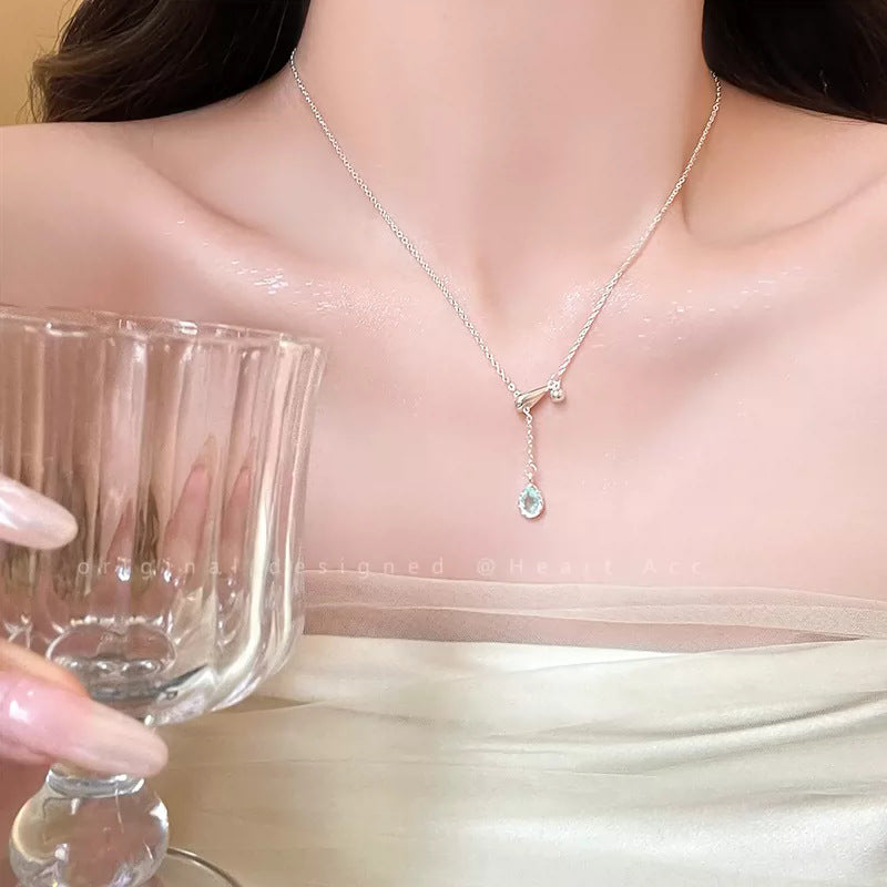 Women's Tears Navy Blue Water Drop Drawable Clavicle Chain Necklaces
