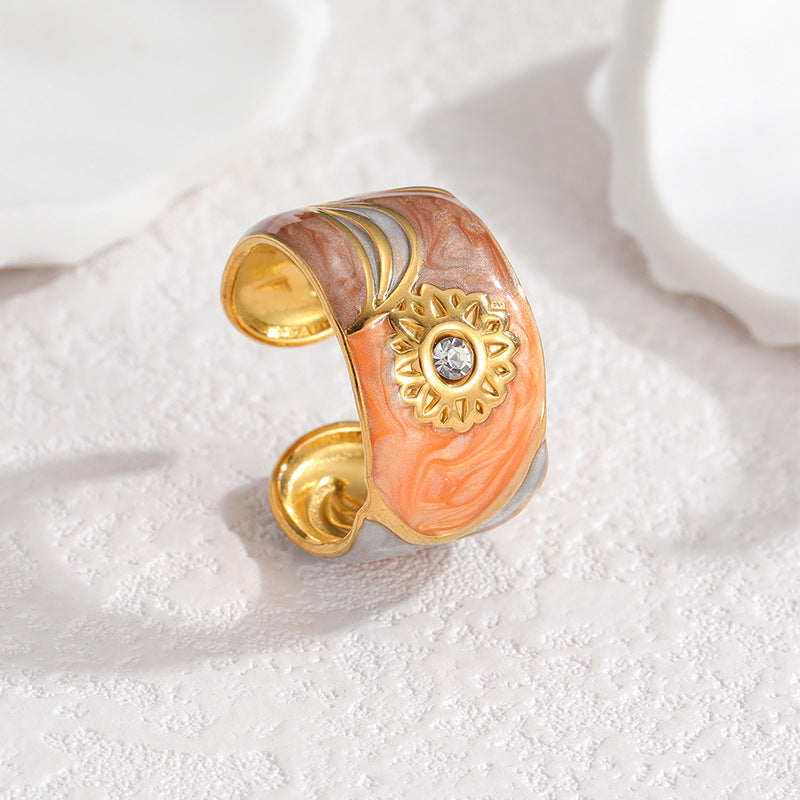 Steel Gold Drop Oil Sunflower Female Shaped Rings
