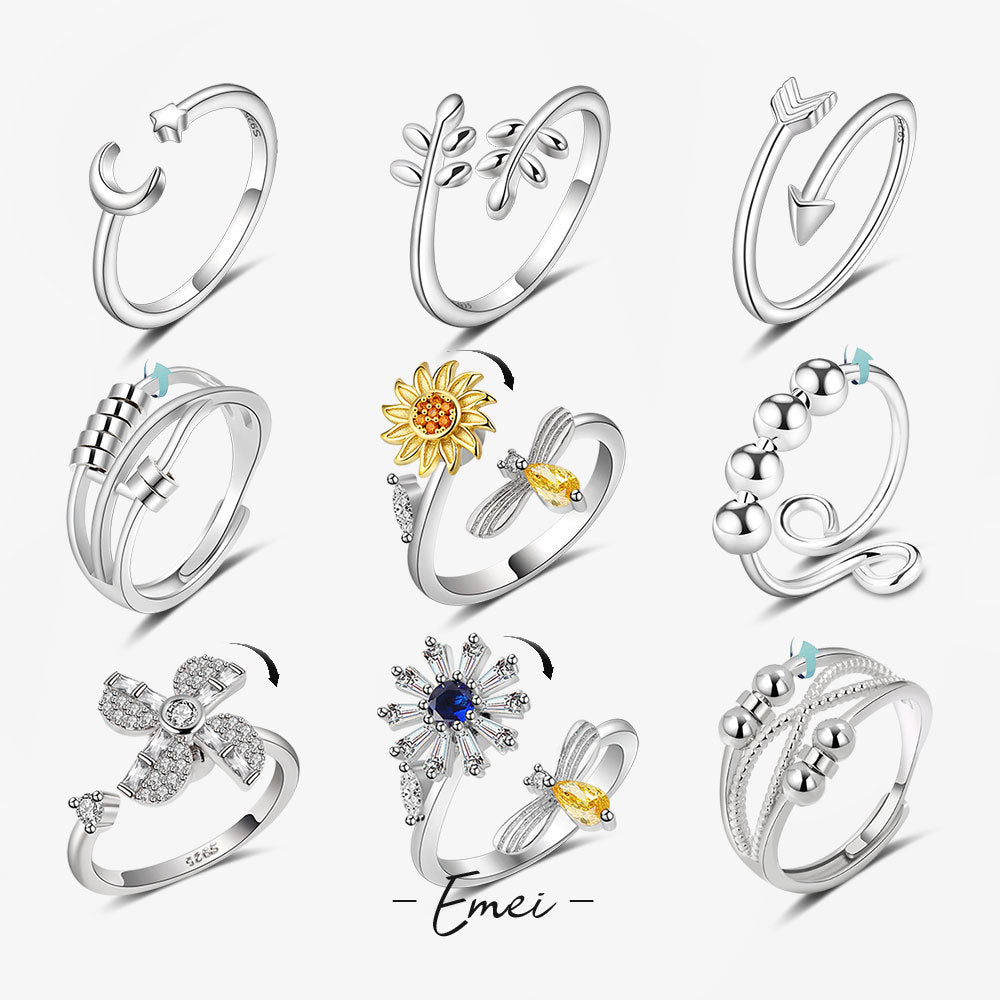 Women's Anxiety Spinning Opening Adjustable Rotating Flower Little Ring