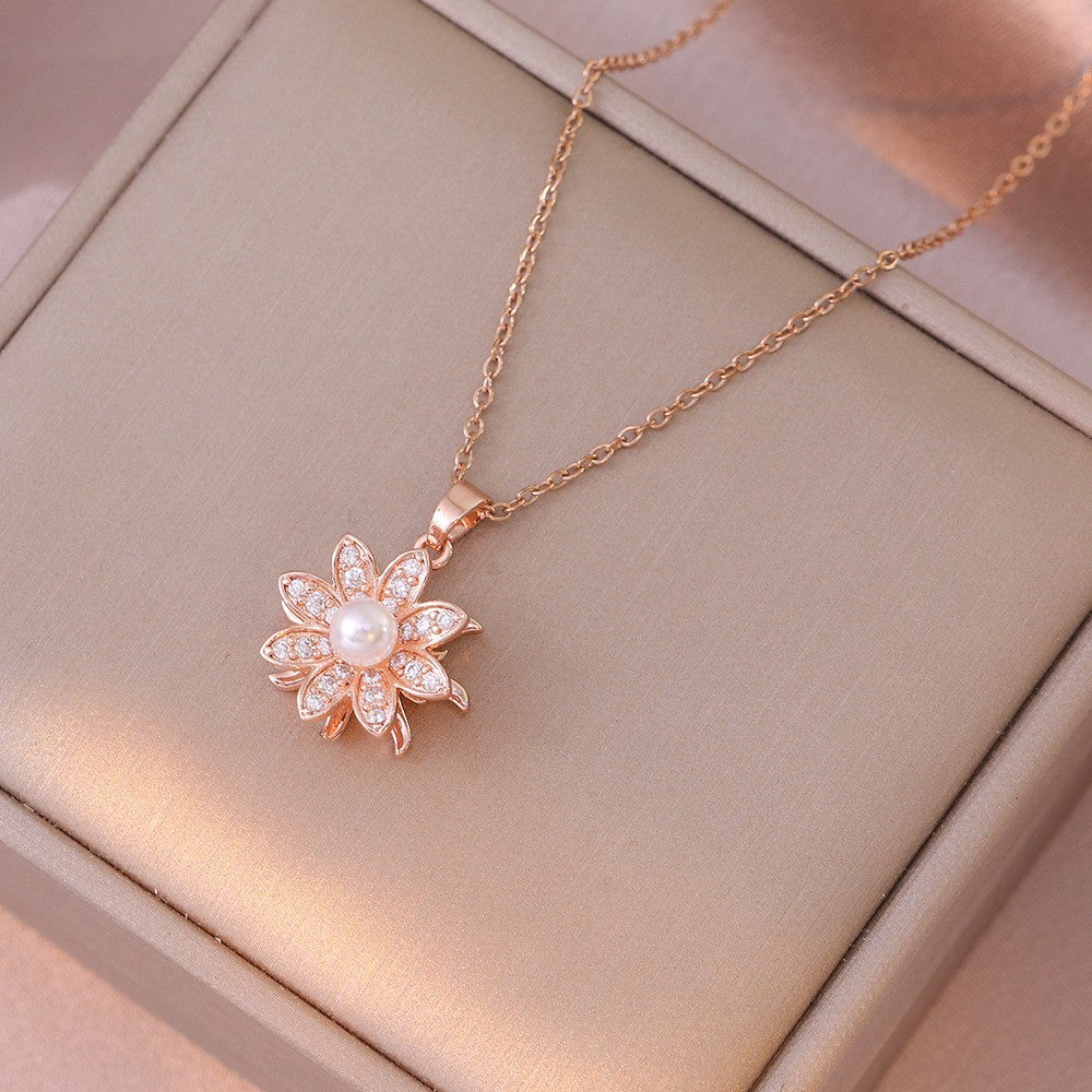 Women's Colorful Flower Titanium Steel Clavicle Chain Necklace