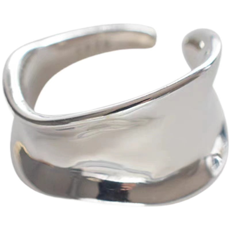 Sier Irregular Advanced Glossy Simple Cold Style Open Female Adjustable Ring