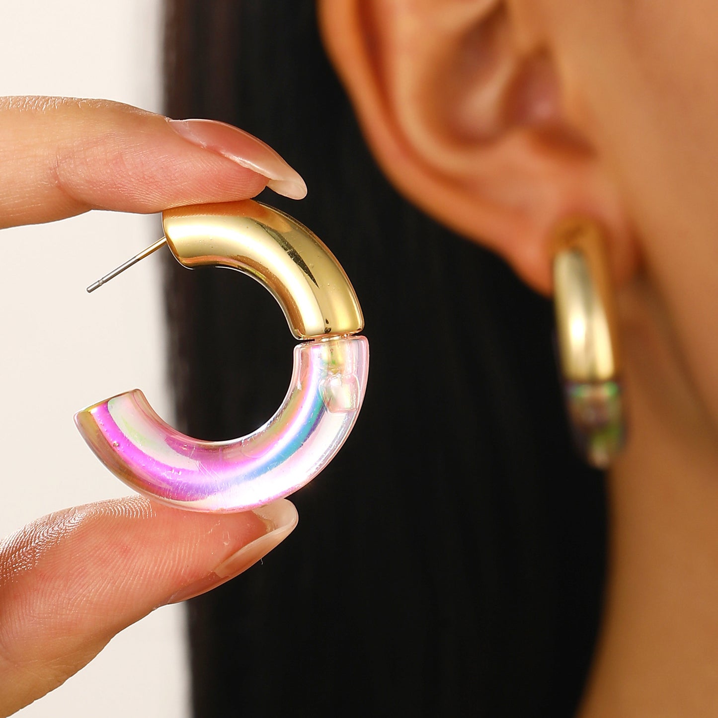Women's Colorful Oil Shaped Fashion Temperamental Minority Design Geometric Earrings