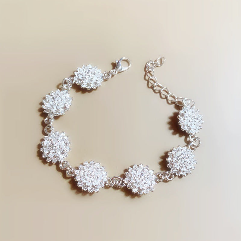 Vintage Sweater Chain Long Rose Flower Brushed Sier Plated Tourist Jewelry Set