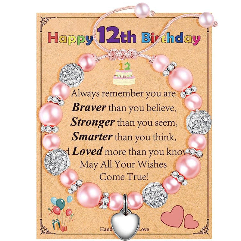 Birthday Gift Rhinestone Pearl Beads Peach Heart Bracelets