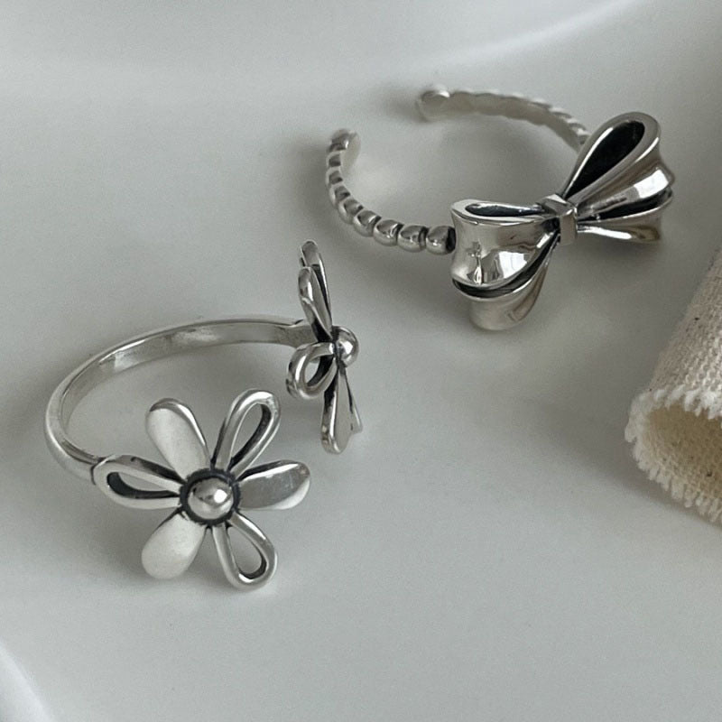 Retro With Opening Hollow Out Bow Personalized Flower Index Finger Ring