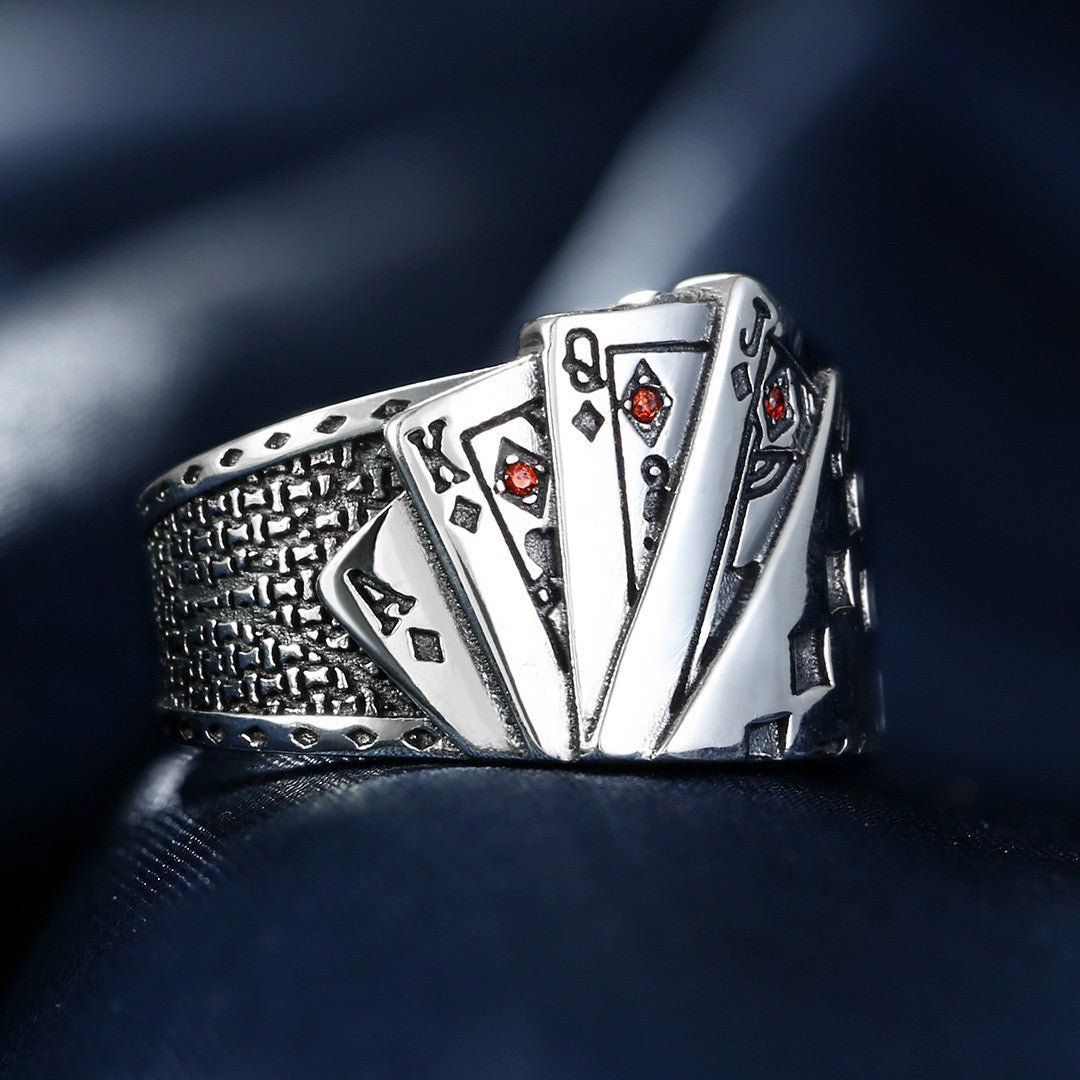 Women's & Men's Retro Poker Neutral Open Flush Gambler Ring