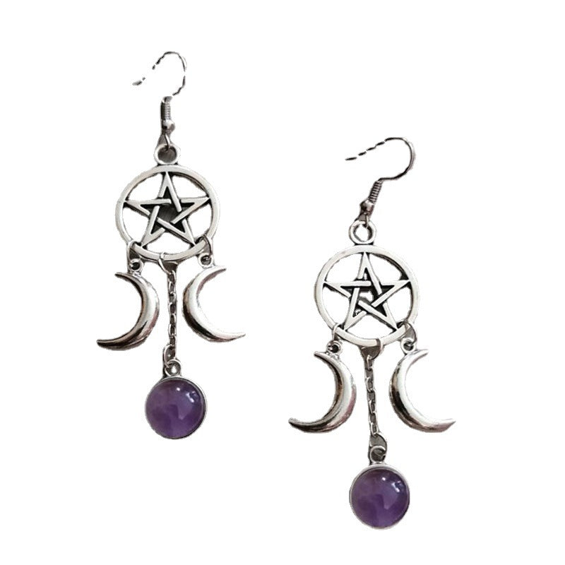 Women's Fashion Gift Five-pointed Star Triple Moon Earrings