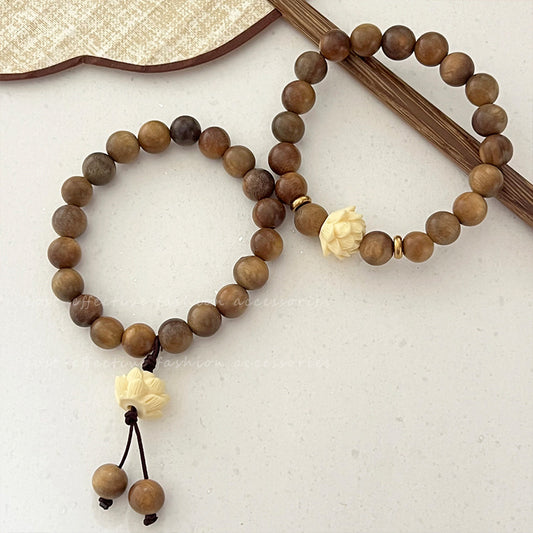 Green Sandalwood Beaded Lotus Zen Niche Bracelets