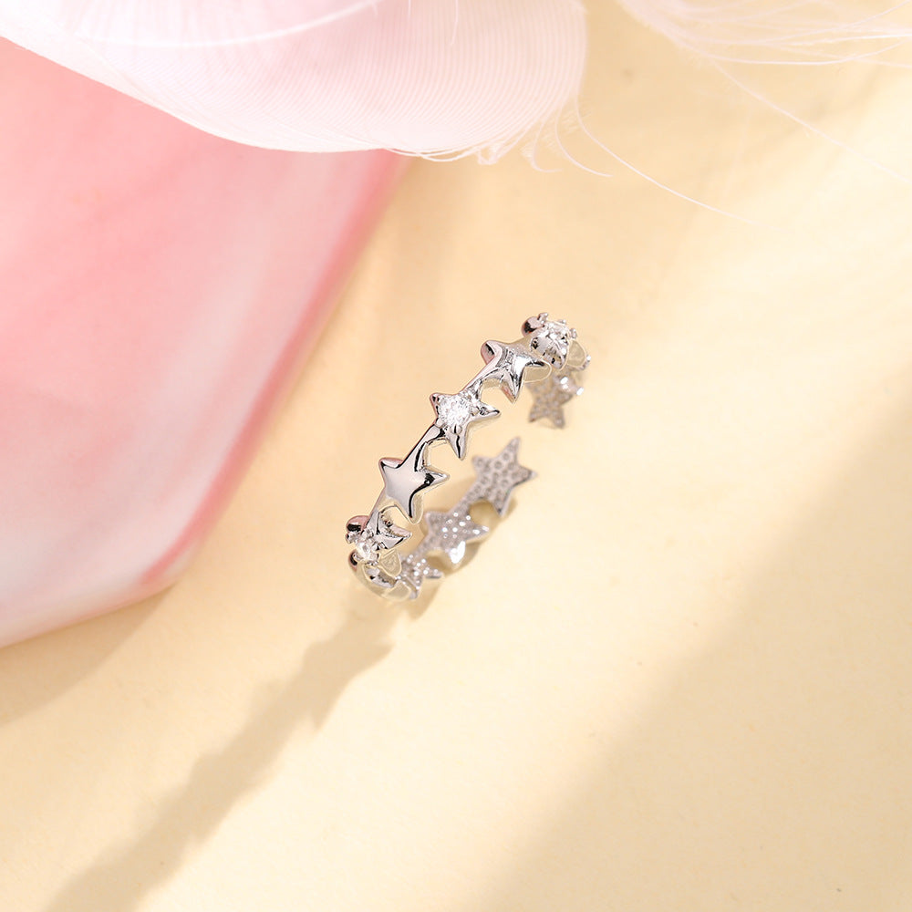 Pentagram Trendy Fashion Commuter Simple Rhinestone Meteor Ring