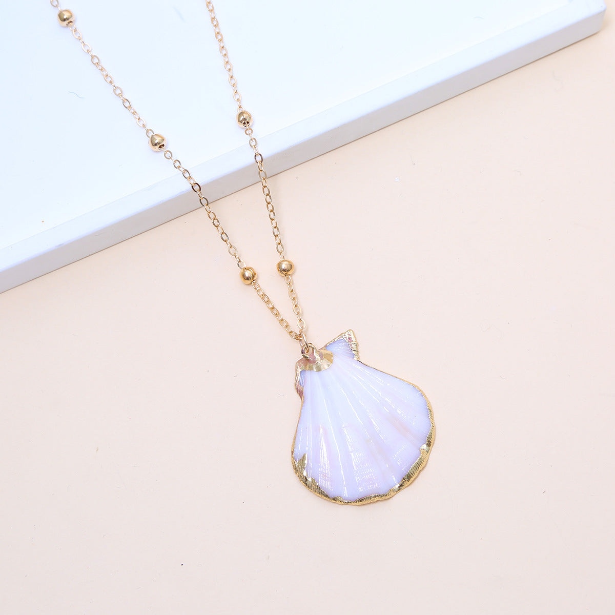 Ball Bead Chain Natural Shell Electroplated Necklace