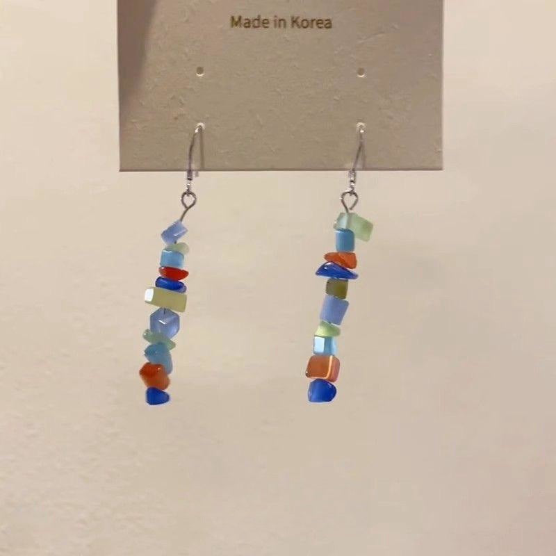 Dopamine Color Irregular Gravel Niche Sweet Long Elegant Stud Earrings