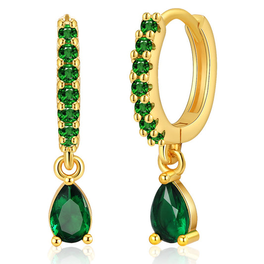 Copper Plated Gold Emerald Zircon Texture Small Drop-shaped Design Rings