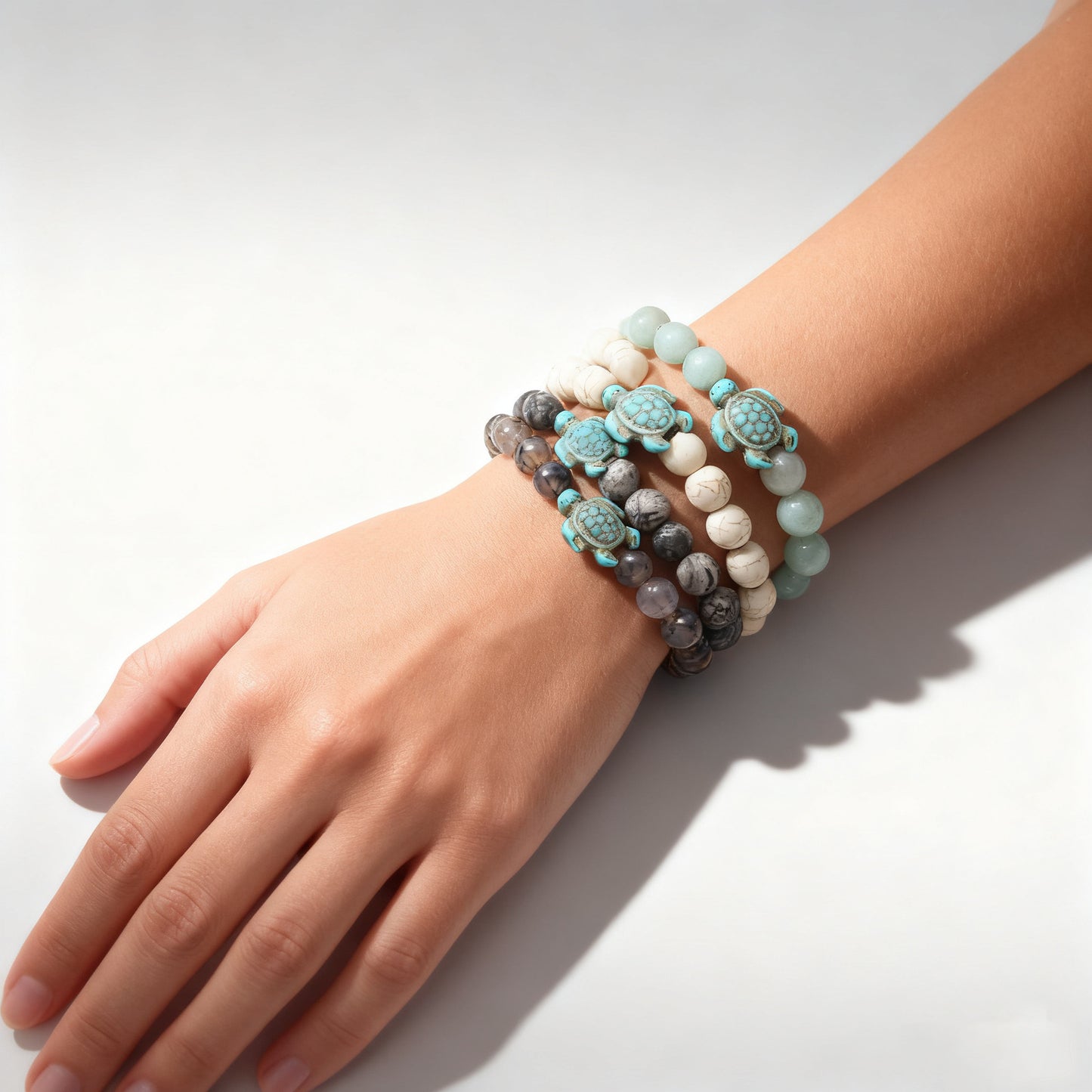 Durable Attractive Natural Stone Turtle Stretch Bracelets