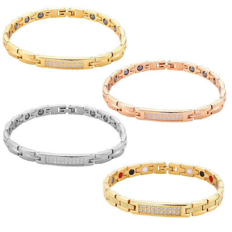 Fashion Double Row Diamond Magnet Haematite Stainless Bracelets