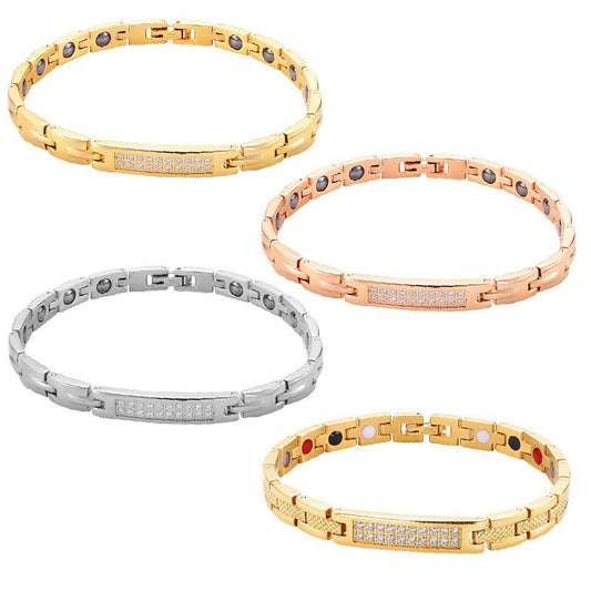 Fashion Double Row Diamond Magnet Haematite Stainless Bracelets