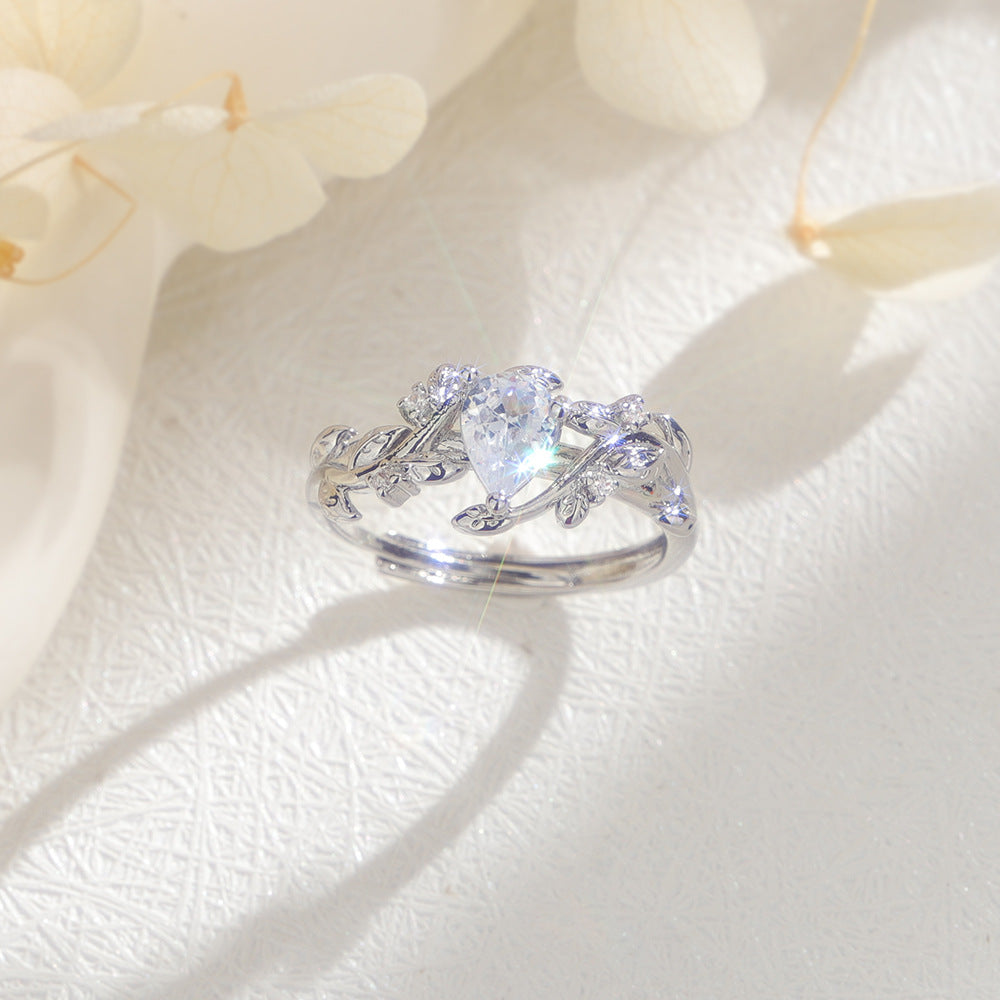 Zircon Twigs Light Luxury Bud Winding Leaves Ancient Charm Temperament Rings