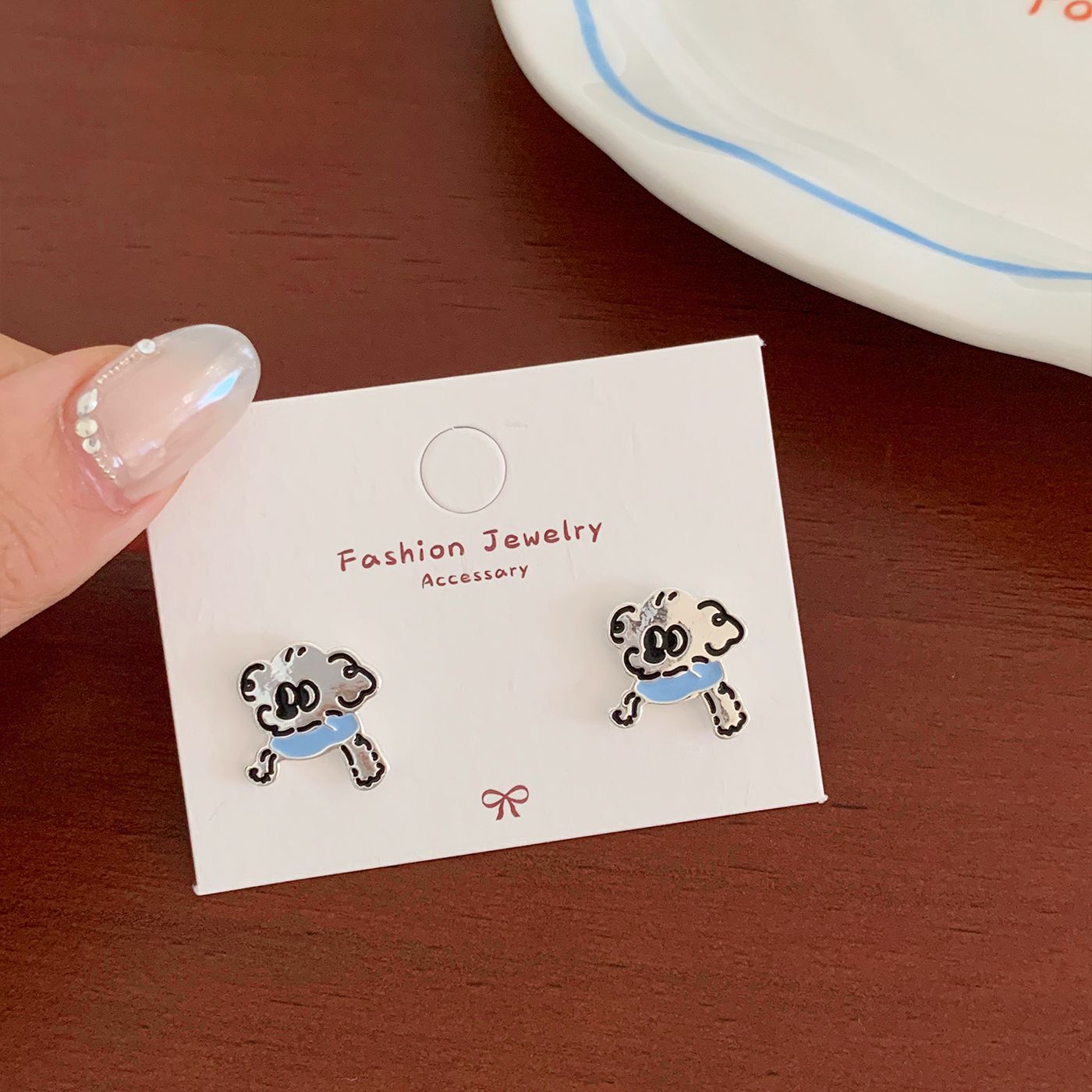Iti Blue Dog Female Sier Needle Earrings