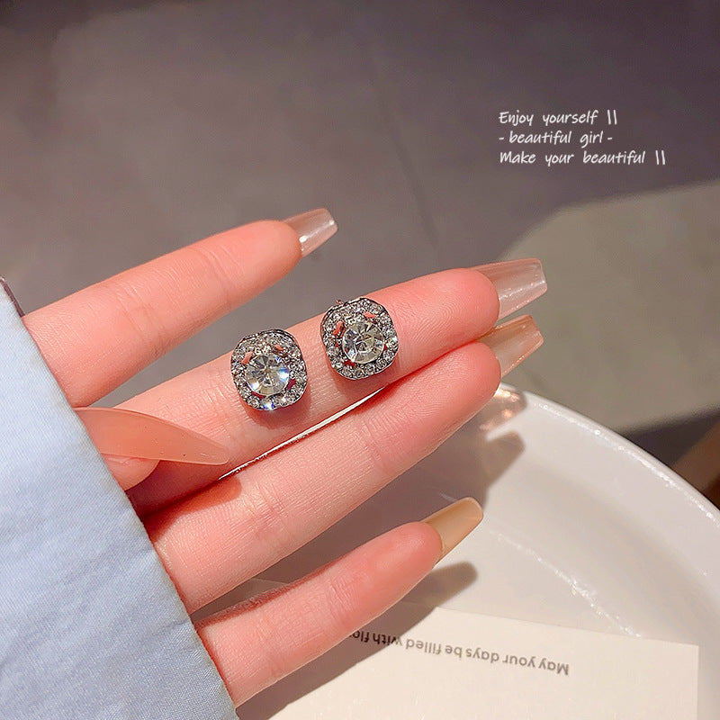 Simple Super Flash Square Zirconium Female Light Luxury Stud Earrings