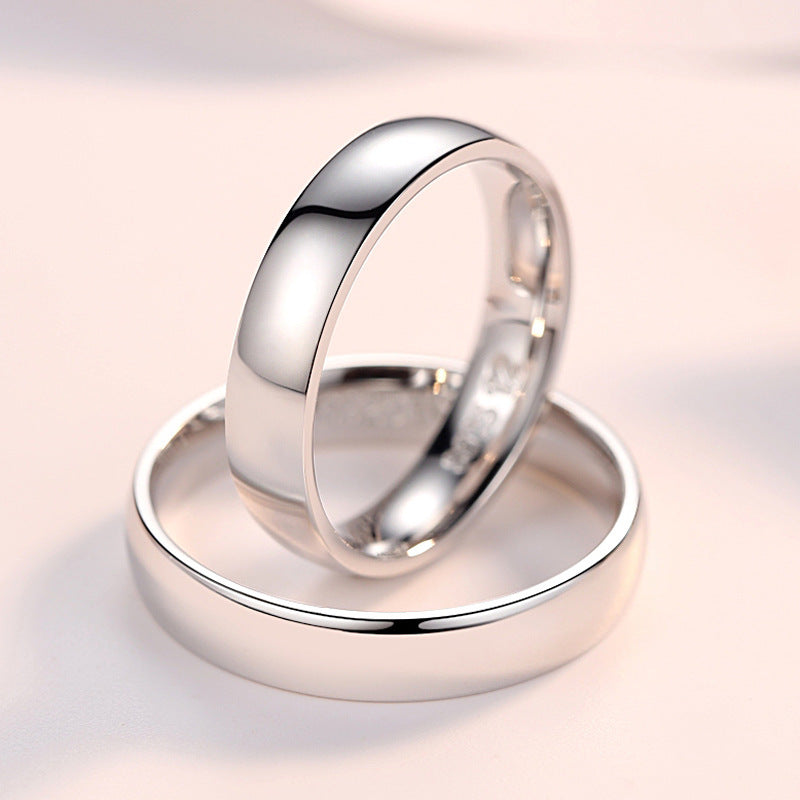 Men's Sier Glossy Inner Arc Couple Closed Mouth Korean Rings