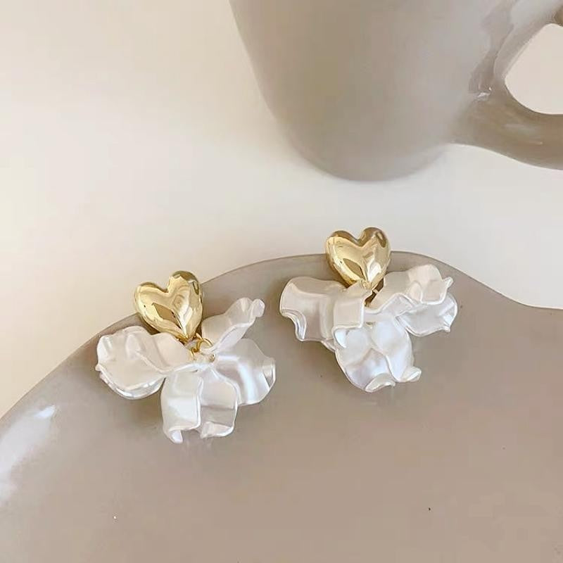 Summer Stylish Flower Sier Pin Sweet High Sense Design Petal Earrings