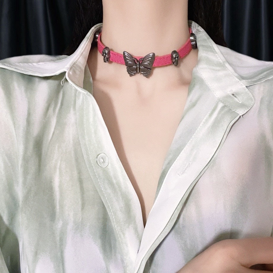 Hot Butterfly Leather Asian Culture Rock Wind Sweet Cool Clavicle Collar