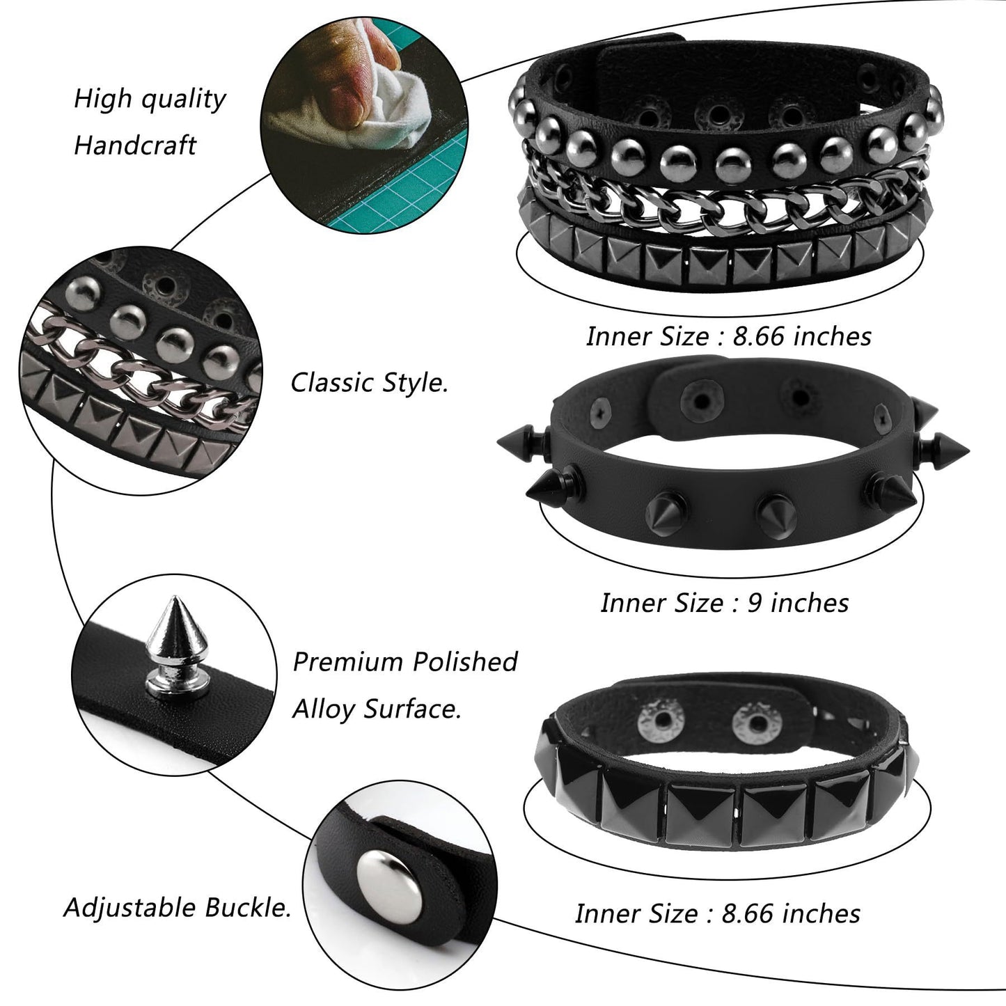 Men's Punk Chain Wrist Hip Hop Rivet Bracelet