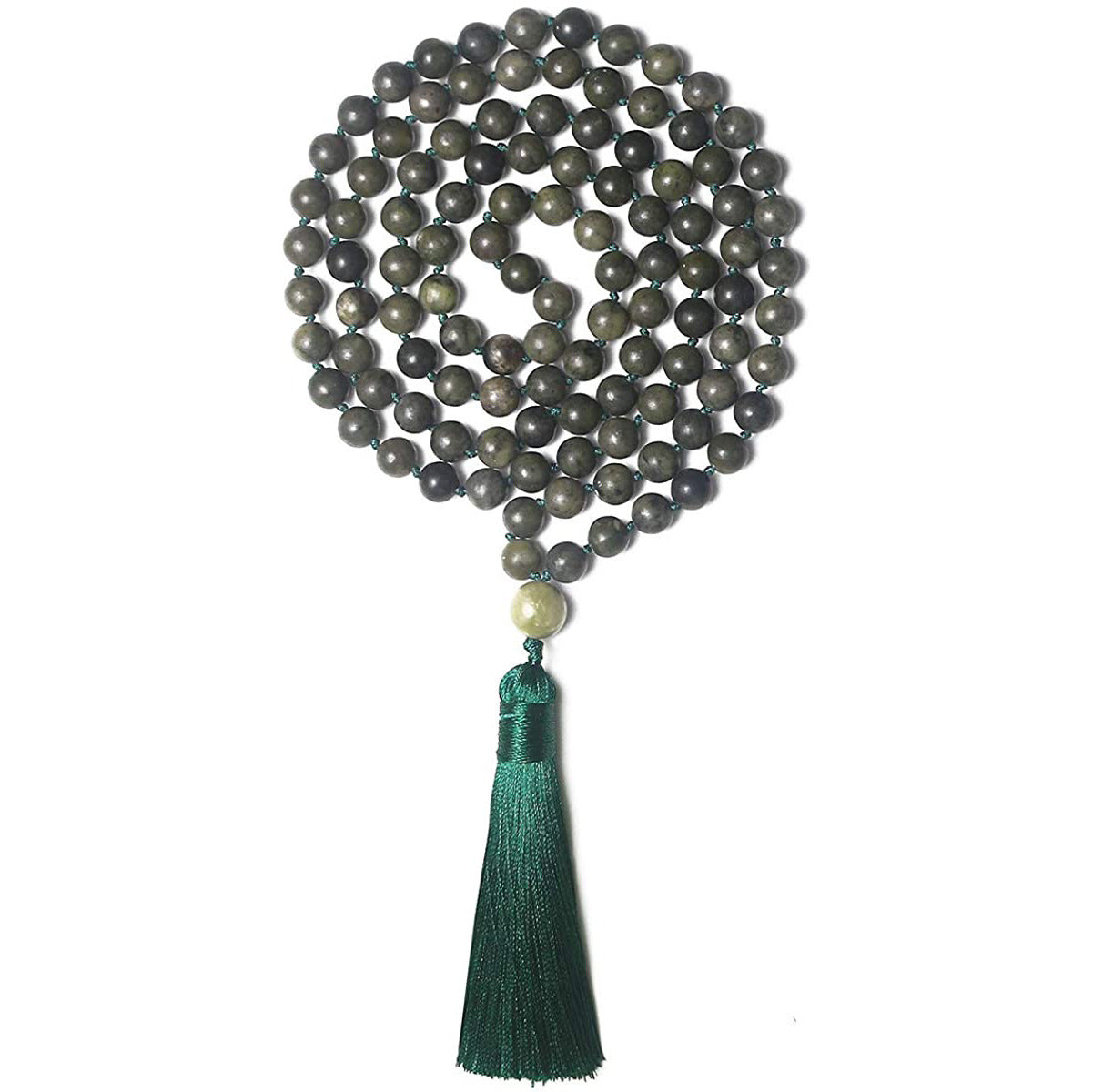Three-color Tiger Eye Knotted Tassel Obsidian Green Jasper Blue San Necklace