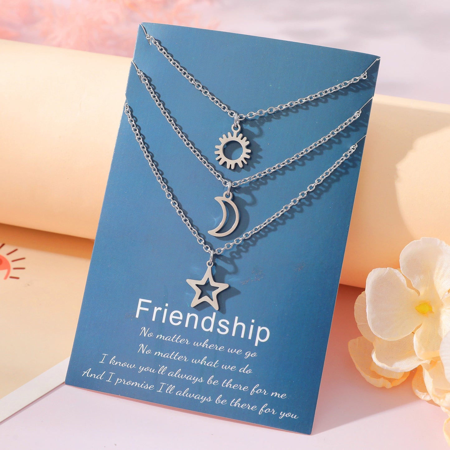 Women's & Men's Friendship Suit Creative Stainless Steel Sun Moon Star Necklaces